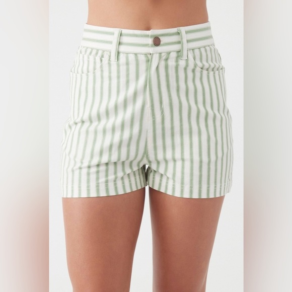 O’NEILL Sommers Knit Striped Ivory Aloe Green Shorts - Picture 1 of 7